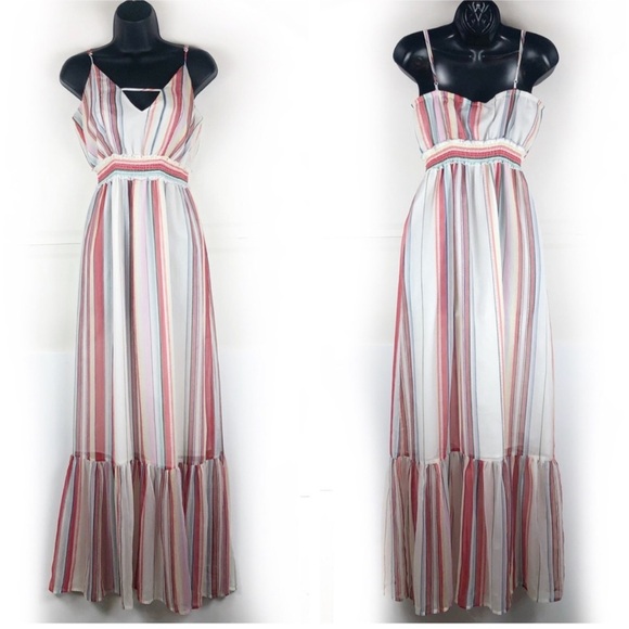 JACK by BB DAKOTA Rainbow Stripe Chiffon Maxi Dress V Neck Size Small - Picture 2 of 2